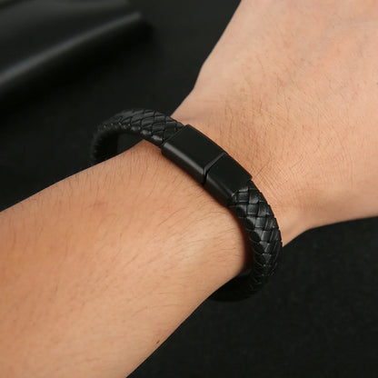 Stylish Black Leather Men's Bracelet