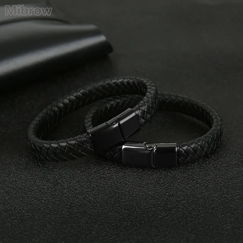 Stylish Black Leather Men's Bracelet
