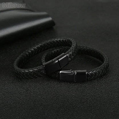 Stylish Black Leather Men's Bracelet