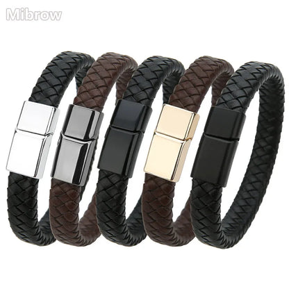 Stylish Black Leather Men's Bracelet