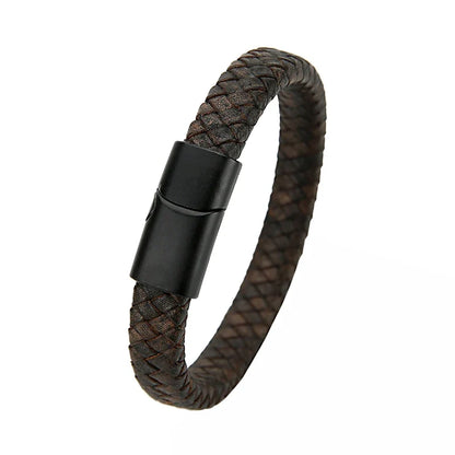 Stylish Black Leather Men's Bracelet